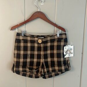 NWTS Kenzie Girl Black Tan Plaid Linen Shorts